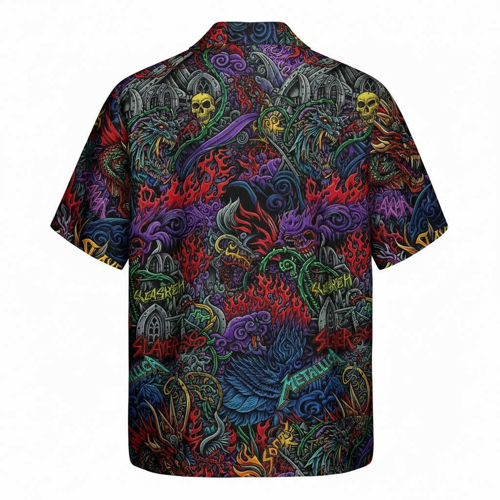 Bold Multi Color Heavy Metal Dragon Hawaiian Shirt Back - Fadebrick.com