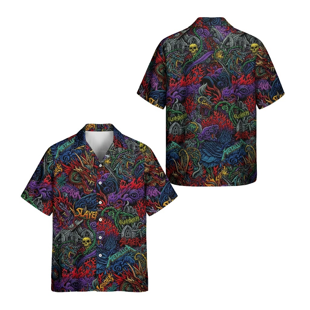 Bold Multi Color Heavy Metal Dragon Hawaiian Shirt Front Back - Fadebrick.com