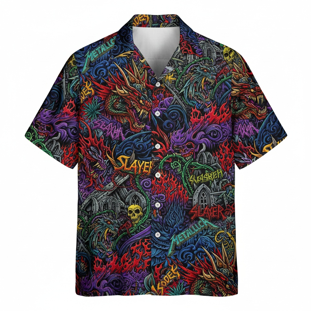 Bold Multi Color Heavy Metal Dragon Hawaiian Shirt Front - Fadebrick.com