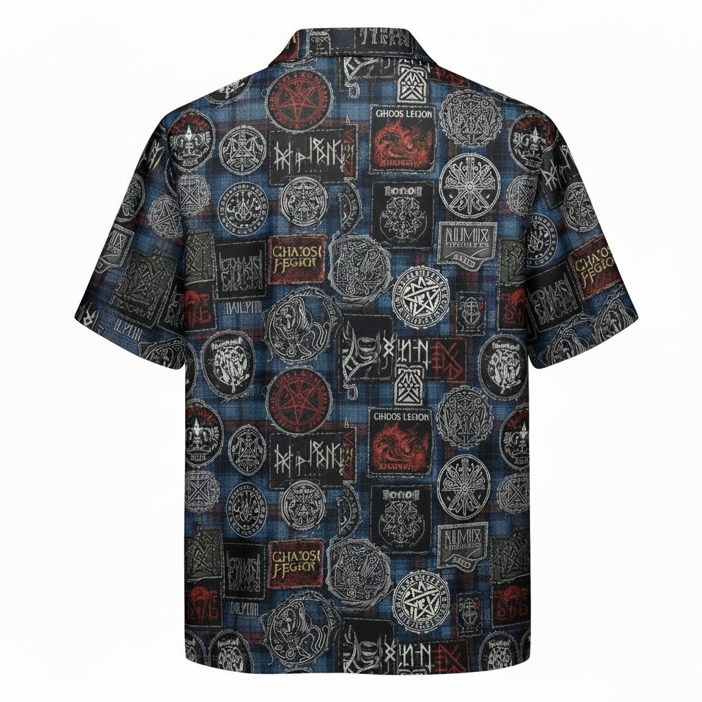 Dark Blue Band Patch Hawaiian Shirt Gothic Style Back - Fadebrick.com