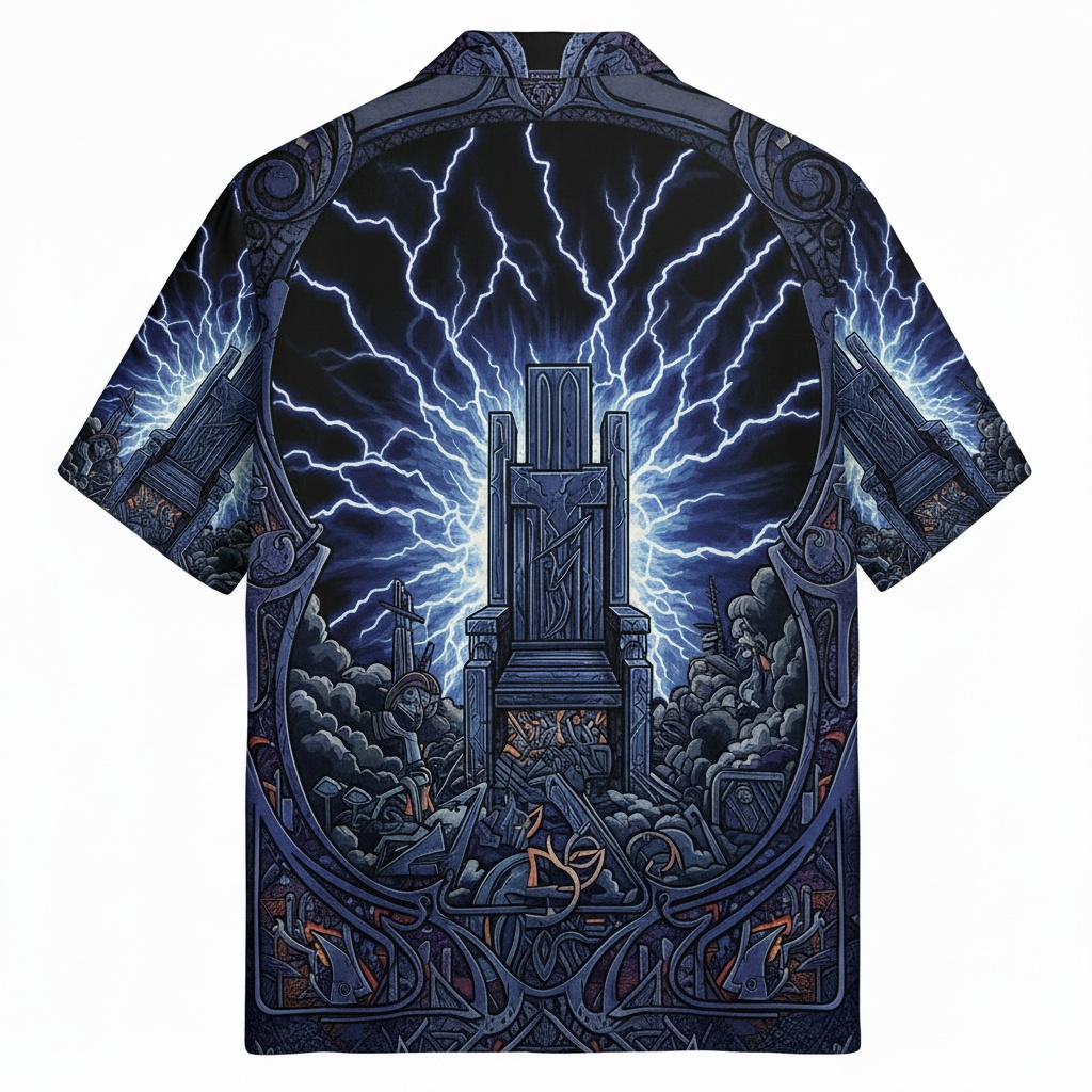 Dark Blue Lightning Throne Hawaiian Shirt Ride The Lightning Back - Fadebrick.com