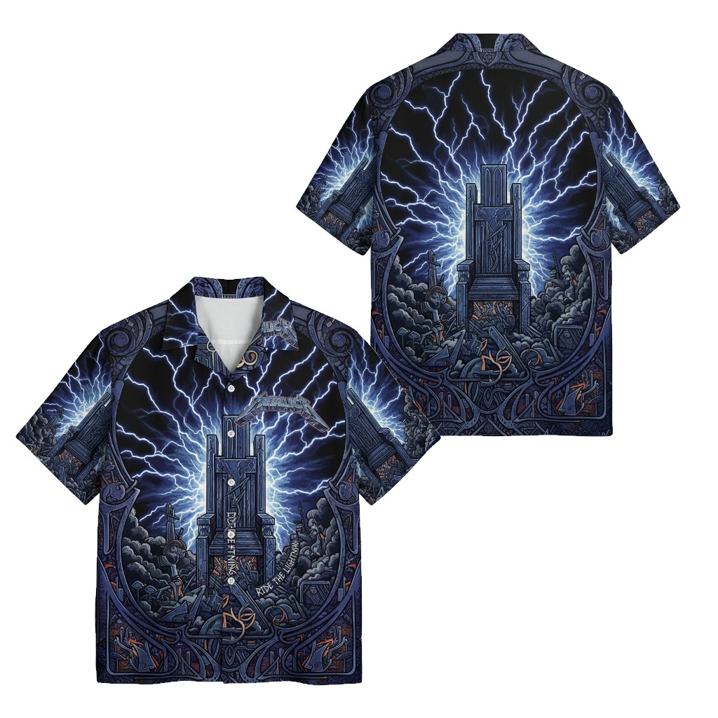 Dark Blue Lightning Throne Hawaiian Shirt Ride The Lightning Front Back - Fadebrick.com