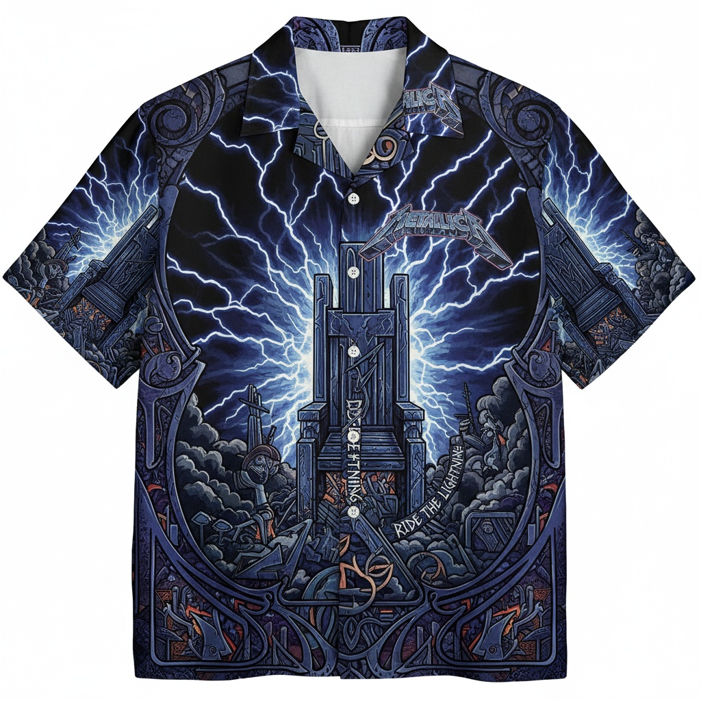 Dark Blue Lightning Throne Hawaiian Shirt Ride The Lightning Front - Fadebrick.com
