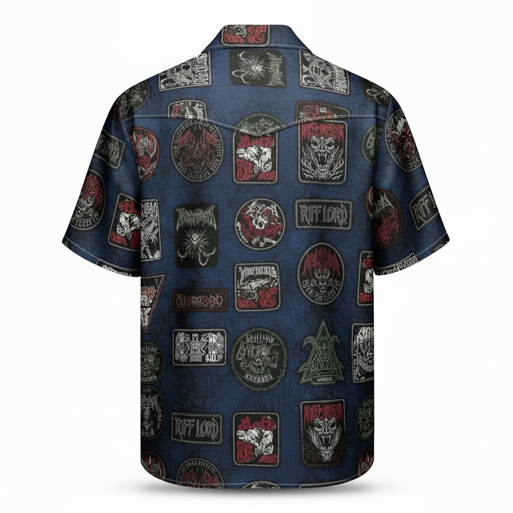 Dark Blue Metal Band Patch Hawaiian Shirt Back - Fadebrick.com