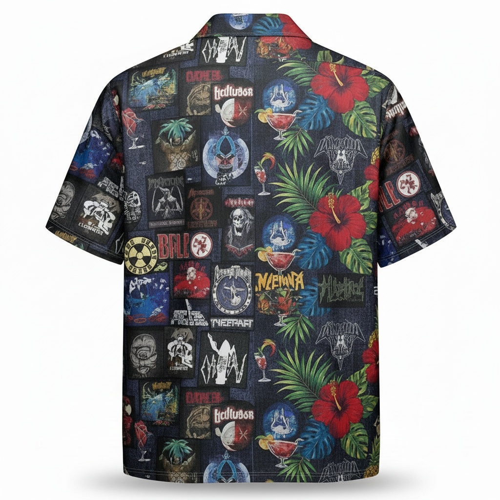 Dark Denim Heavy Metal Hawaiian Shirt Vibrant Floral Print Back - Fadebrick.com