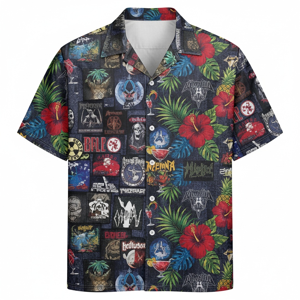 Dark Denim Heavy Metal Hawaiian Shirt Vibrant Floral Print Front - Fadebrick.com