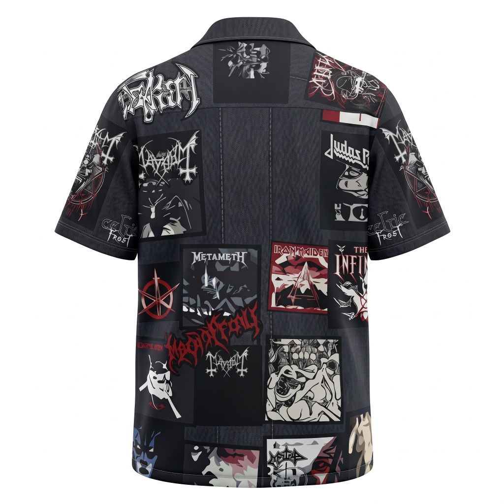 Dark Denim Patchwork Metal Band Shirt Men Fashion Back - Fadebrick.com