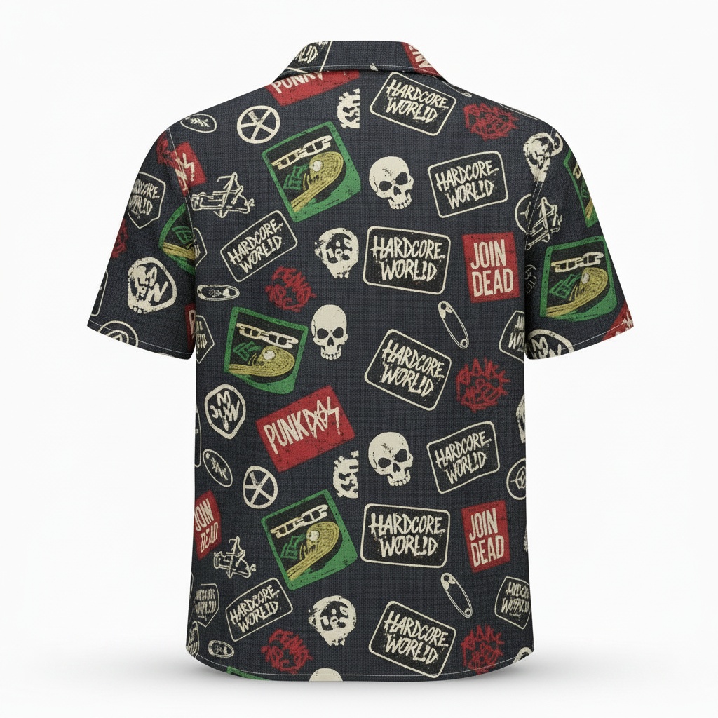 Dark Denim Punk Rock Hawaiian Shirt Custom Riff Raff Back - Fadebrick.com