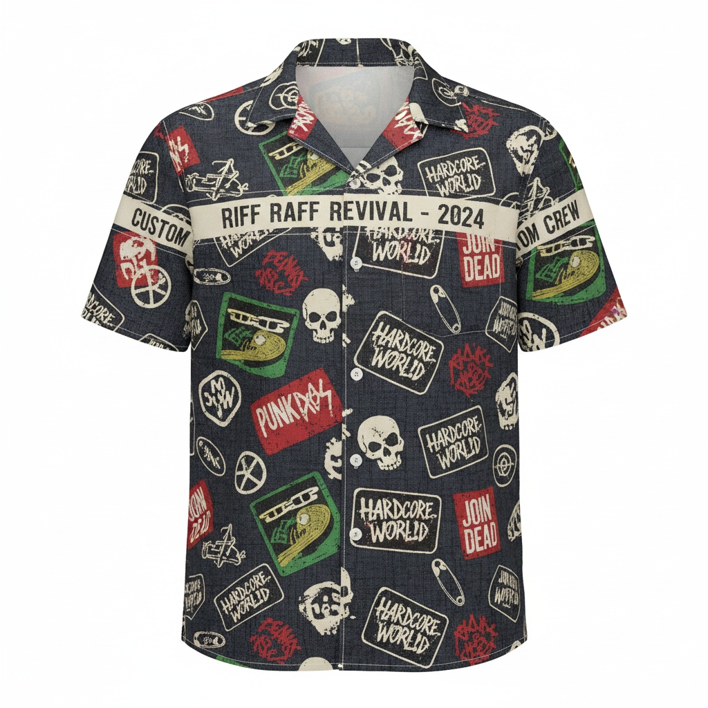 Dark Denim Punk Rock Hawaiian Shirt Custom Riff Raff Front - Fadebrick.com