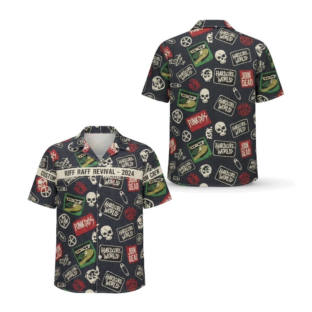 Dark Denim Punk Rock Hawaiian Shirt Custom Riff Raff - Fadebrick.com