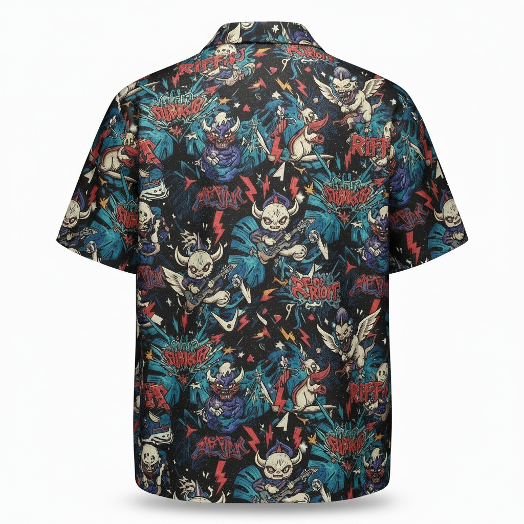 Dark Fantasy Metal Skull Hawaiian Shirt Men's Graphic Print Back - Fadebrick.com