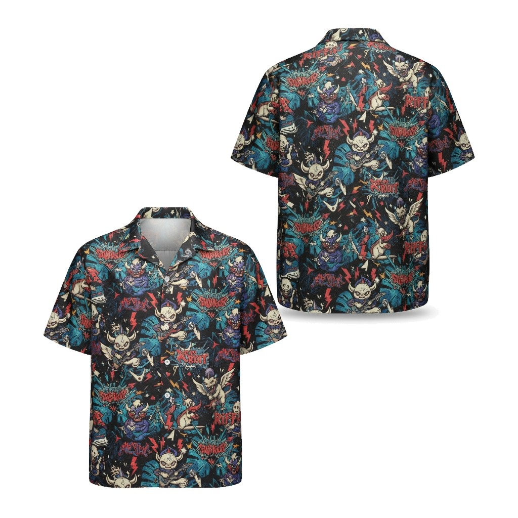 Dark Fantasy Metal Skull Hawaiian Shirt Men's Graphic Print Front Back - Fadebrick.com