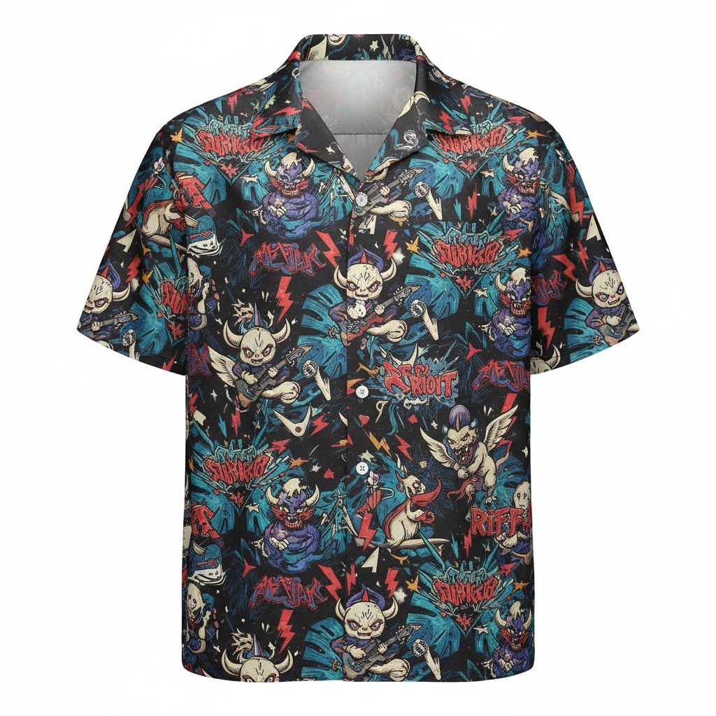 Dark Fantasy Metal Skull Hawaiian Shirt Men's Graphic Print Front - Fadebrick.com