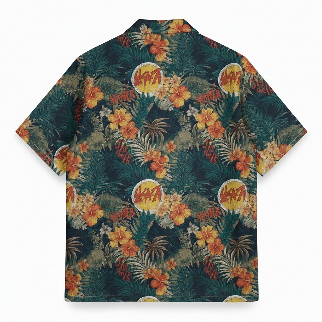 Dark Floral Hawaiian Shirt With Checkerboard Pocket Back - Fadebrick.com