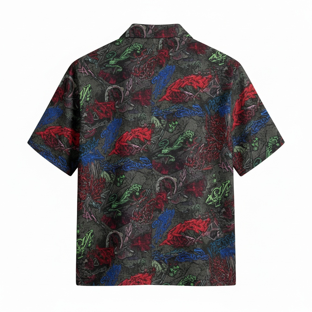 Dark Floral Print Short Sleeve Button Up Shirt Men's Casual Back - Fadebrick.com