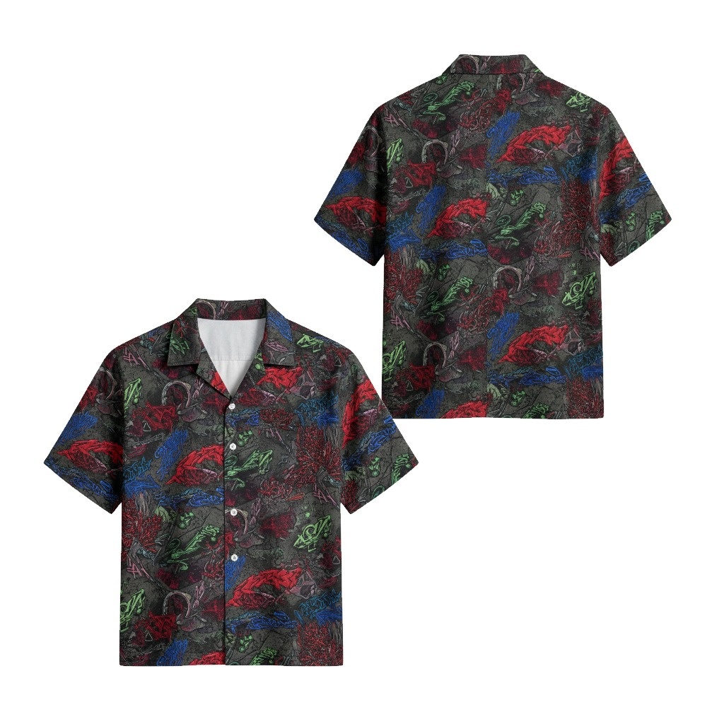Dark Floral Print Short Sleeve Button Up Shirt Men's Casual Front Back - Fadebrick.com