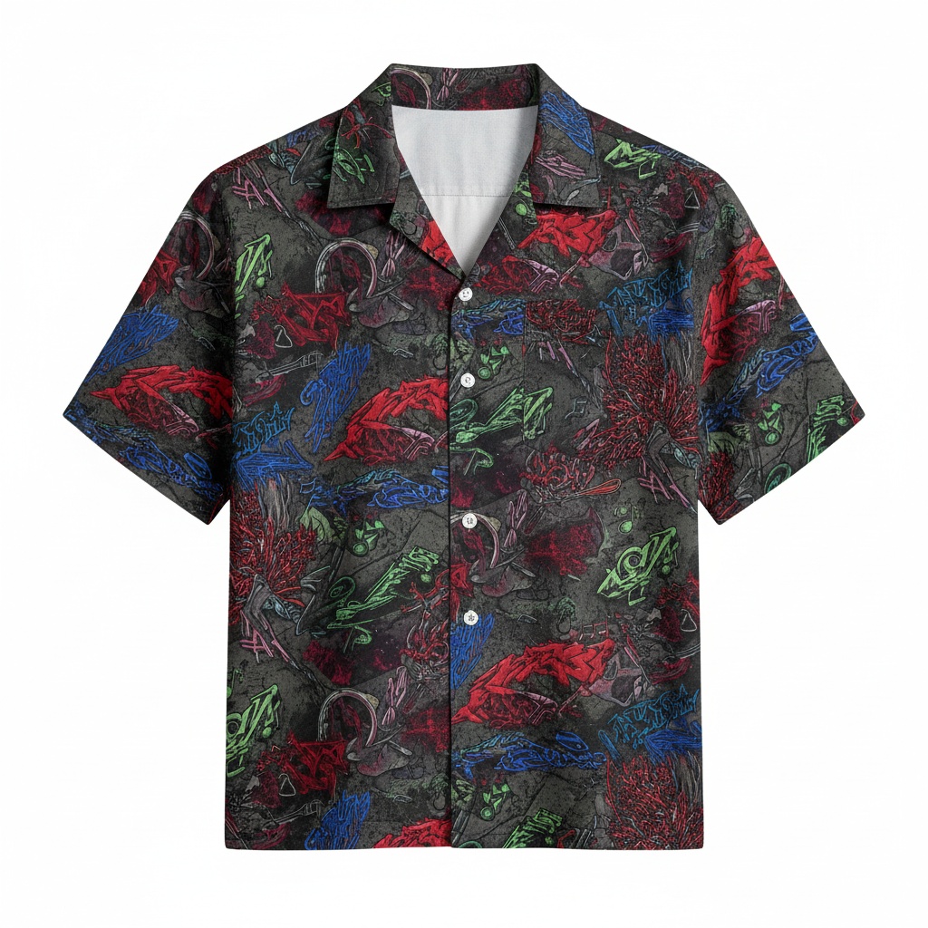 Dark Floral Print Short Sleeve Button Up Shirt Men's Casual Front - Fadebrick.com