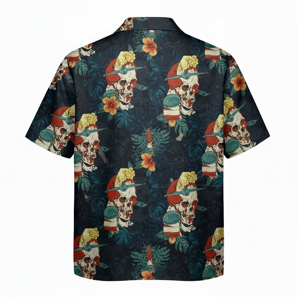 Dark Floral Skull Hawaiian Shirt Men's Tropical Vacation Back - Fadebrick.com
