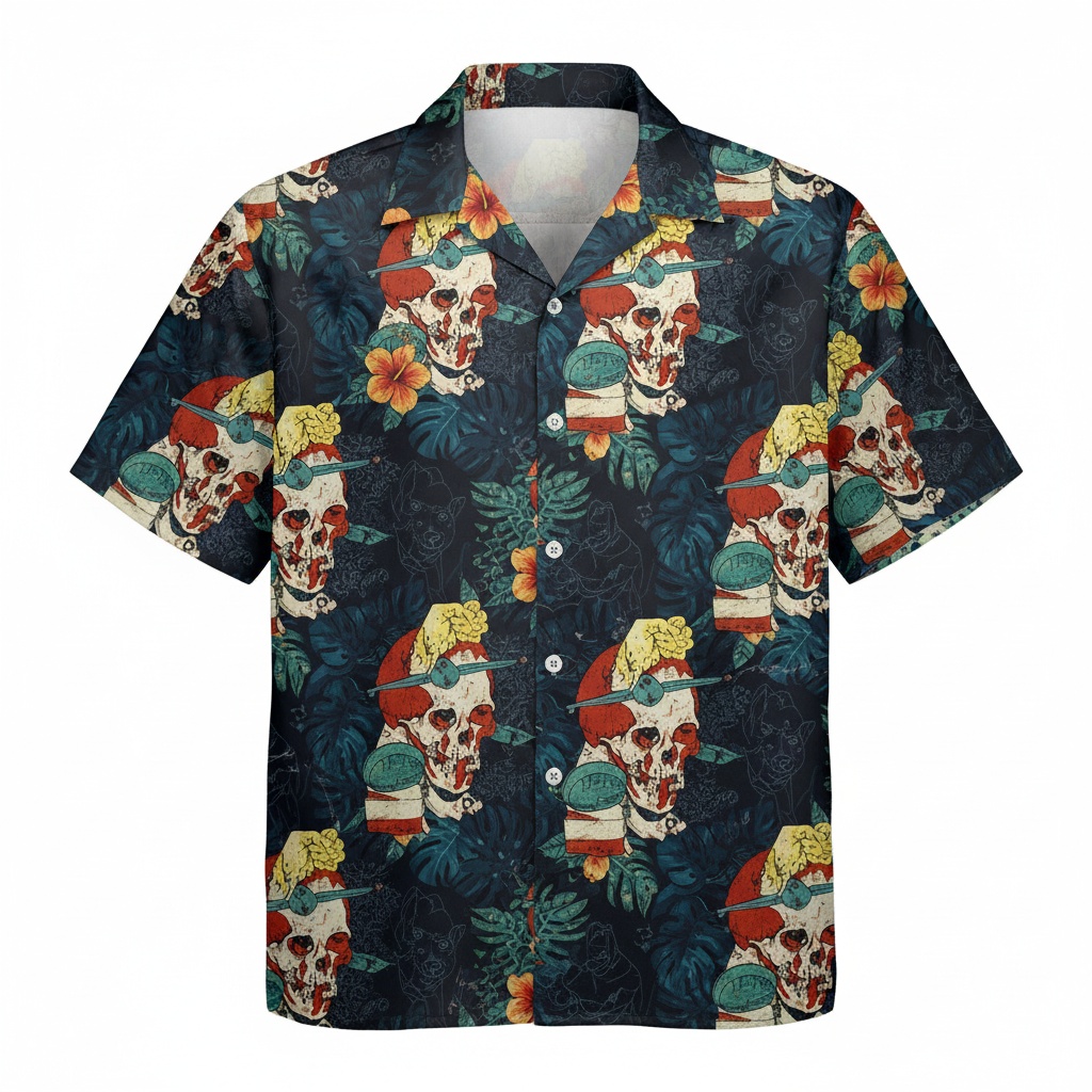 Dark Floral Skull Hawaiian Shirt Men's Tropical Vacation Front - Fadebrick.com