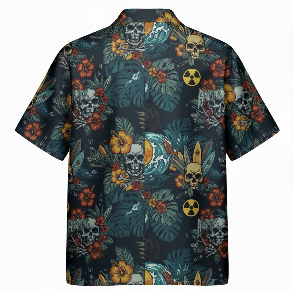 Dark Floral Skull Surf Hawaiian Shirt Back - Fadebrick.com