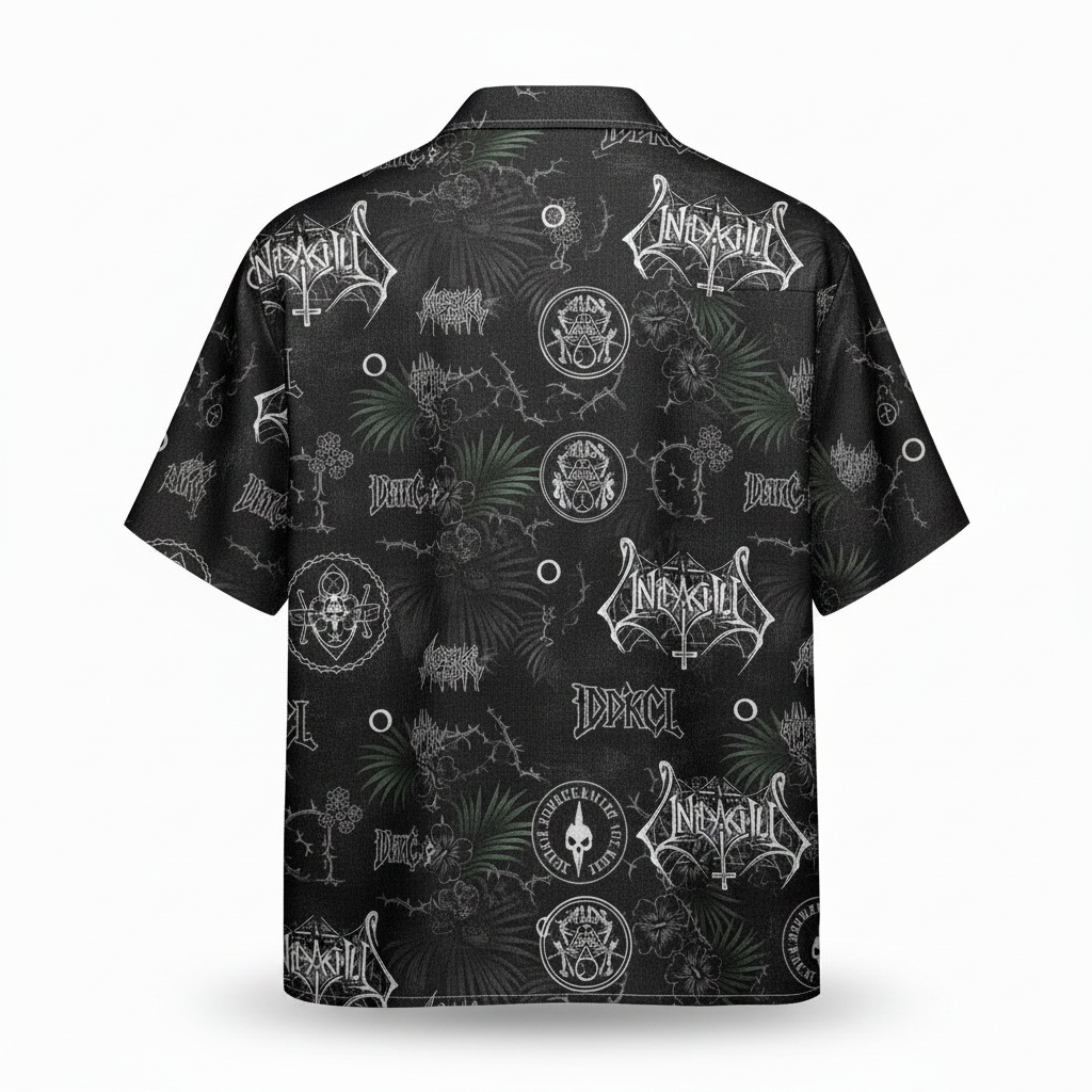 Dark Gothic Skull Hawaiian Shirt Men Black Back - Fadebrick.com