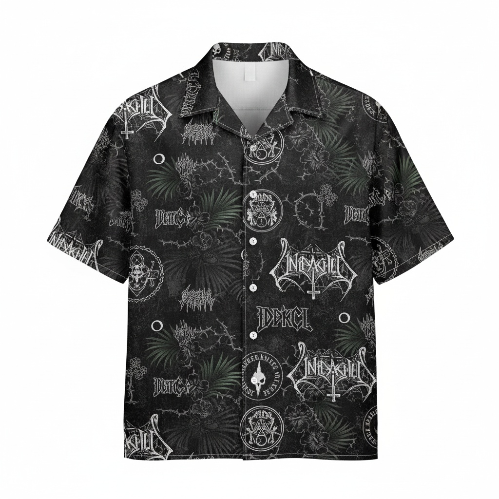 Dark Gothic Skull Hawaiian Shirt Men Black Front - Fadebrick.com