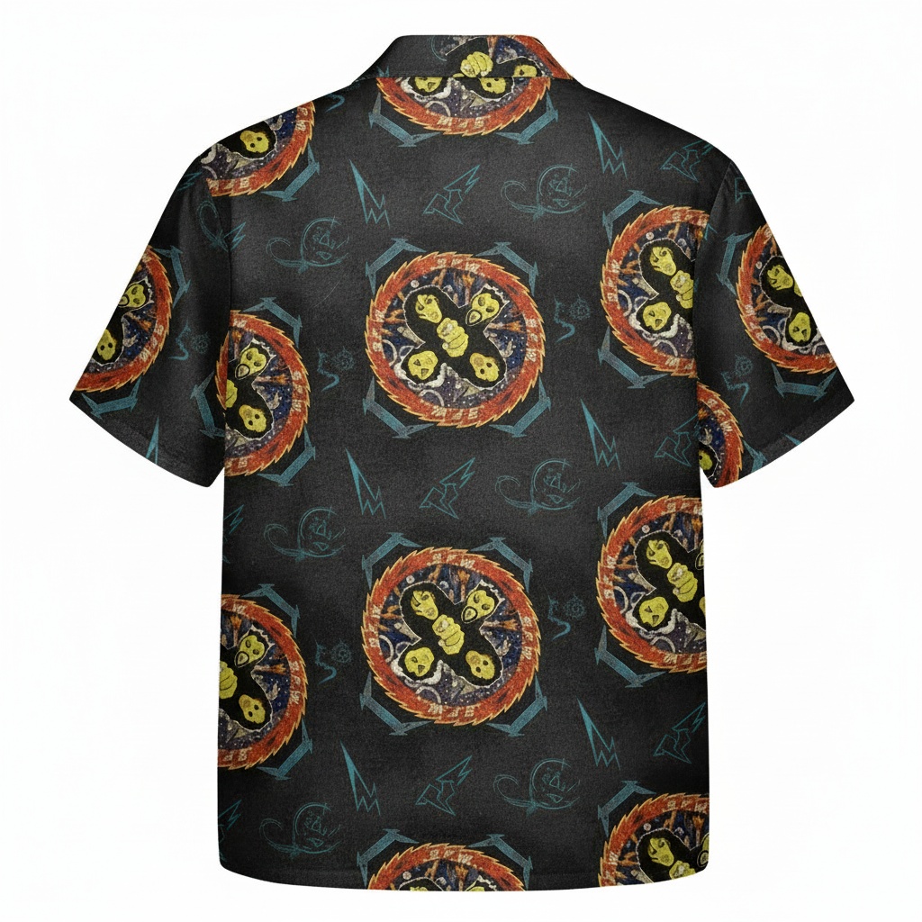 Dark Gray Skull Pattern Hawaiian Shirt Men's Summer Casual Back - Fadebrick.com