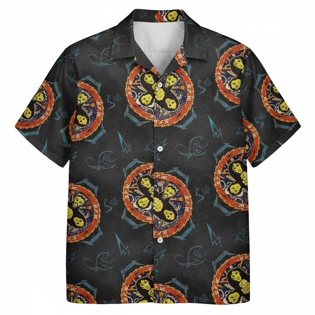 Dark Gray Skull Pattern Hawaiian Shirt Men's Summer Casual Front - Fadebrick.com