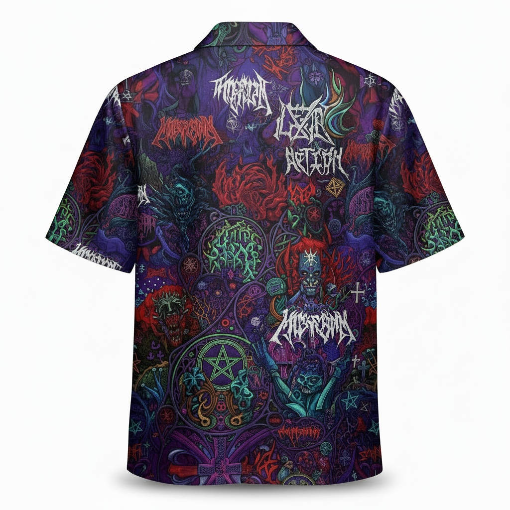 Dark Metal Pentagram Hawaiian Shirt Purple Black Back - Fadebrick.com