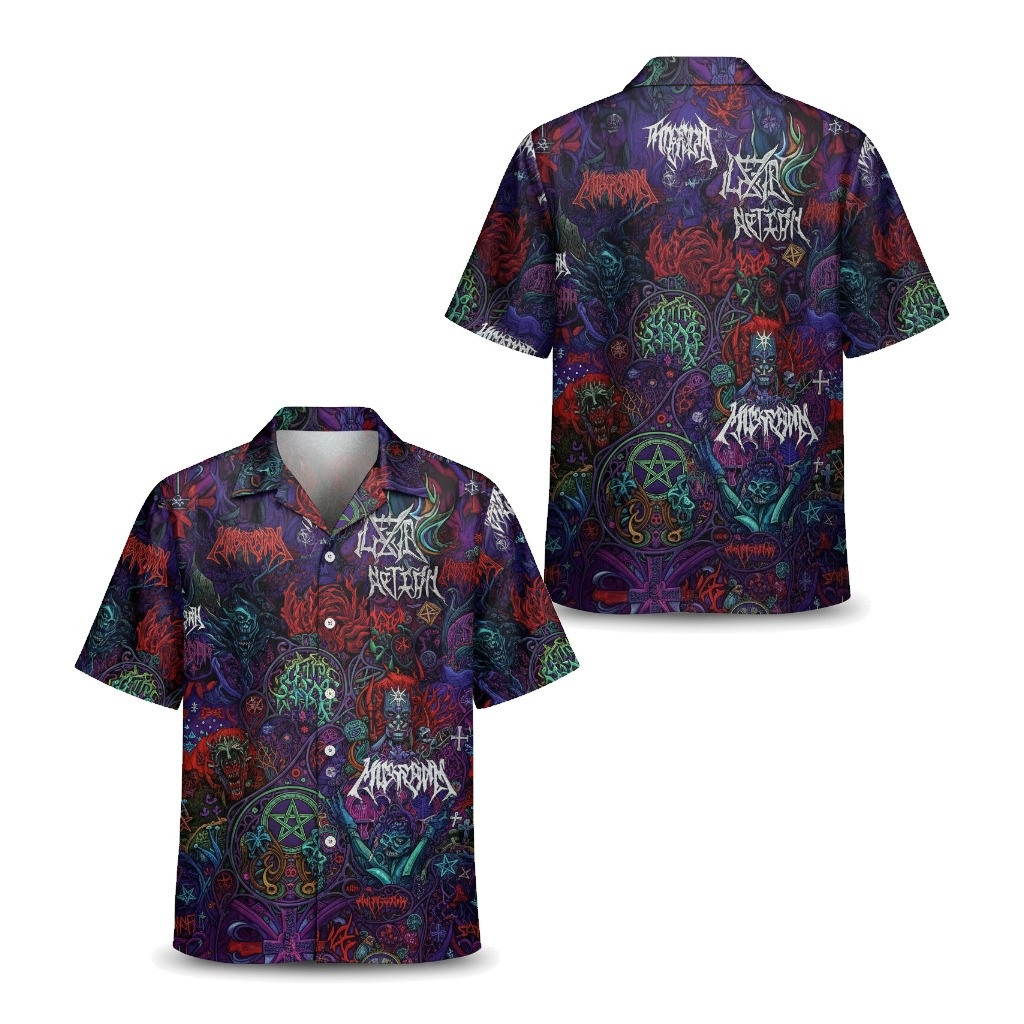 Dark Metal Pentagram Hawaiian Shirt Purple Black Front Back - Fadebrick.com