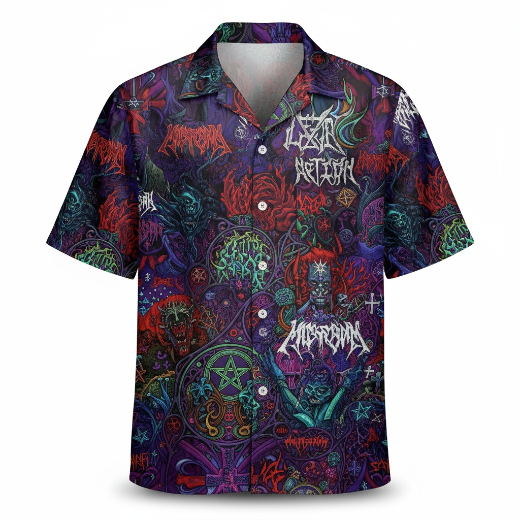 Dark Metal Pentagram Hawaiian Shirt Purple Black Front - Fadebrick.com