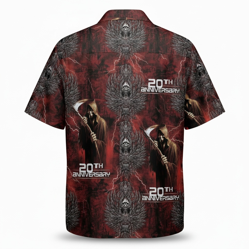 Dark Red Grim Reaper 20th Anniversary Hawaiian Shirt Back - Fadebrick.com