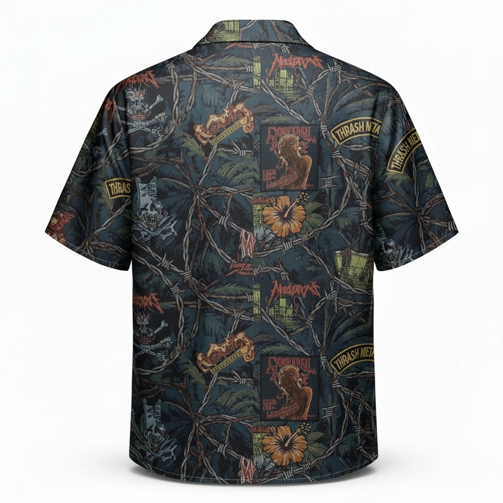 Dark Thrash Metal Hawaiian Shirt Skull Graphic Print Back - Fadebrick.com