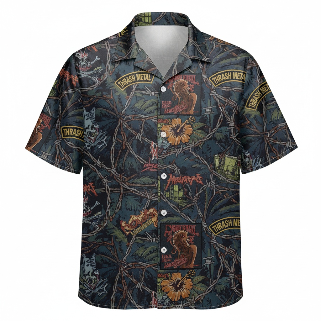 Dark Thrash Metal Hawaiian Shirt Skull Graphic Print Front - Fadebrick.com