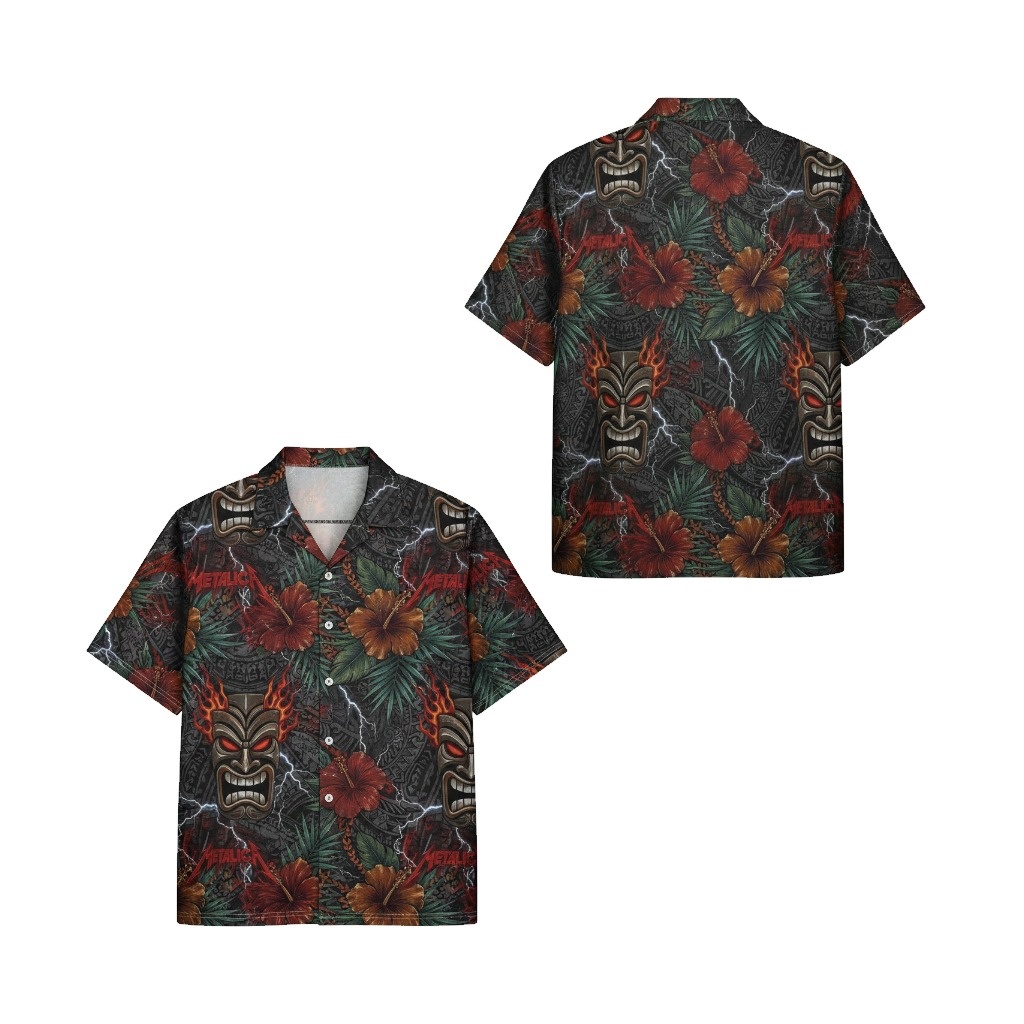 Dark Tiki Floral Hawaiian Shirt Men's Front Back - Fadebrick.com