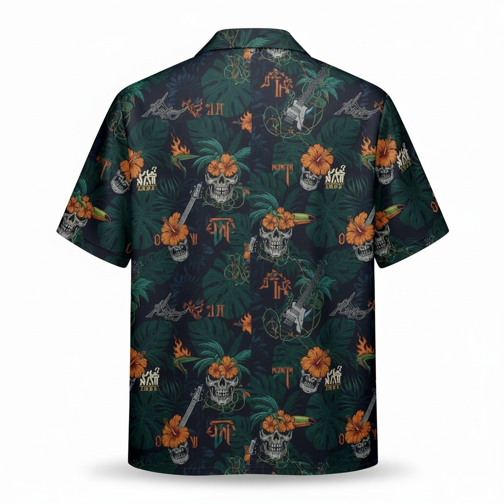 Dark Tropical Skull Guitar Hawaiian Shirt Men's Back - Fadebrick.com