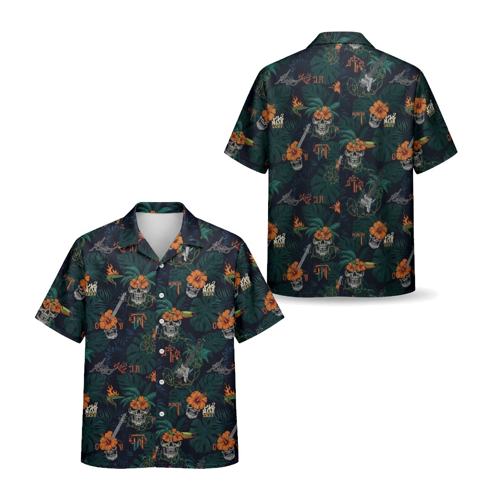 Dark Tropical Skull Guitar Hawaiian Shirt Men's Front Back - Fadebrick.com