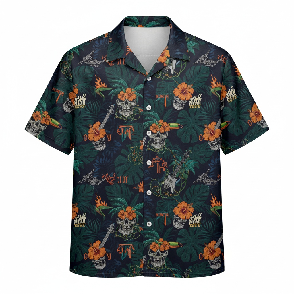Dark Tropical Skull Guitar Hawaiian Shirt Men's Front - Fadebrick.com