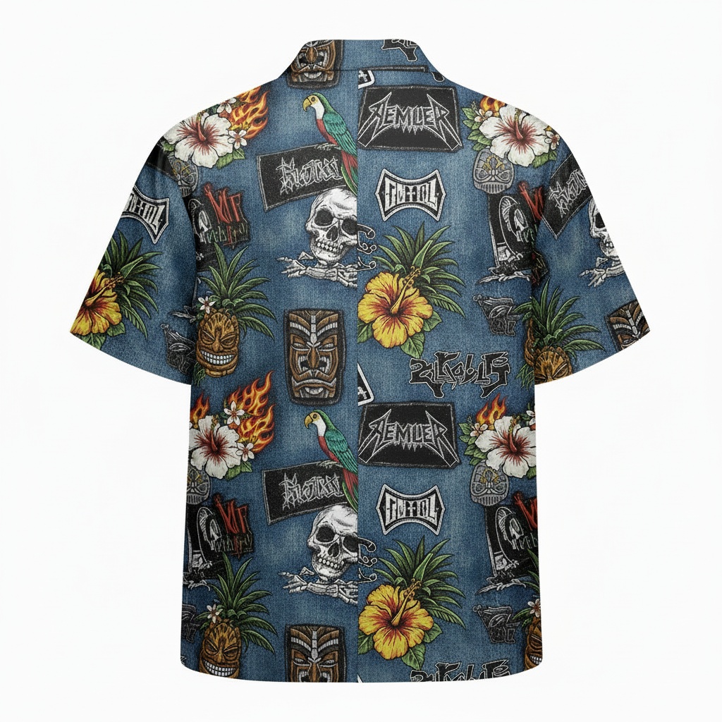Denim Skull Tiki Hawaiian Shirt For Men Back - Fadebrick.com