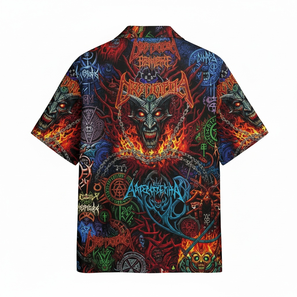 Fiery Demon Graphic Hawaiian Shirt Black Red Blue Back - Fadebrick.com