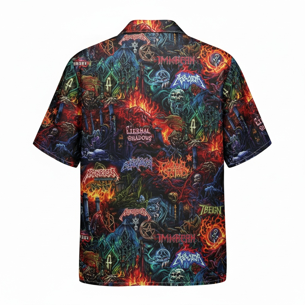 Fiery Skull Graphic Hawaiian Shirt Dark Metal Design Back - Fadebrick.com