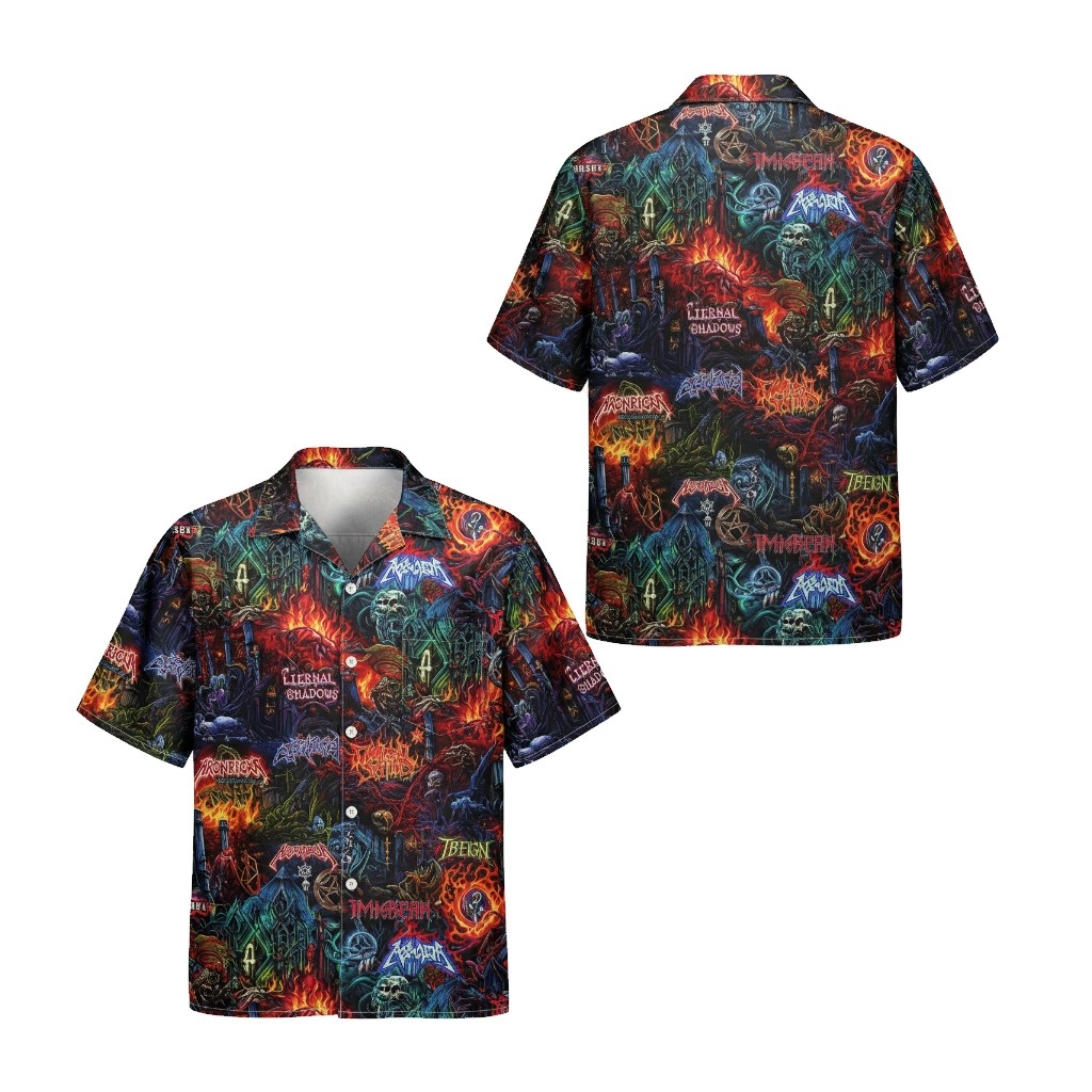 Fiery Skull Graphic Hawaiian Shirt Dark Metal Design - Fadebrick.com