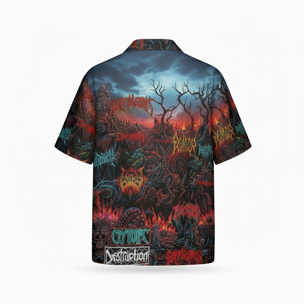 Gothic Horror Hawaiian Shirt Crimson Black Men Apparel Back - Fadebrick.com