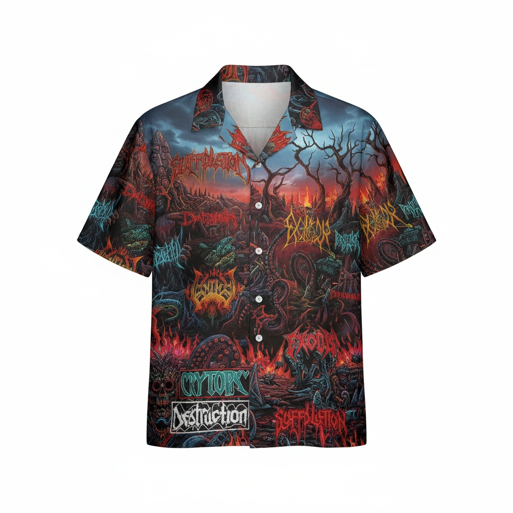 Gothic Horror Hawaiian Shirt Crimson Black Men Apparel Front - Fadebrick.com