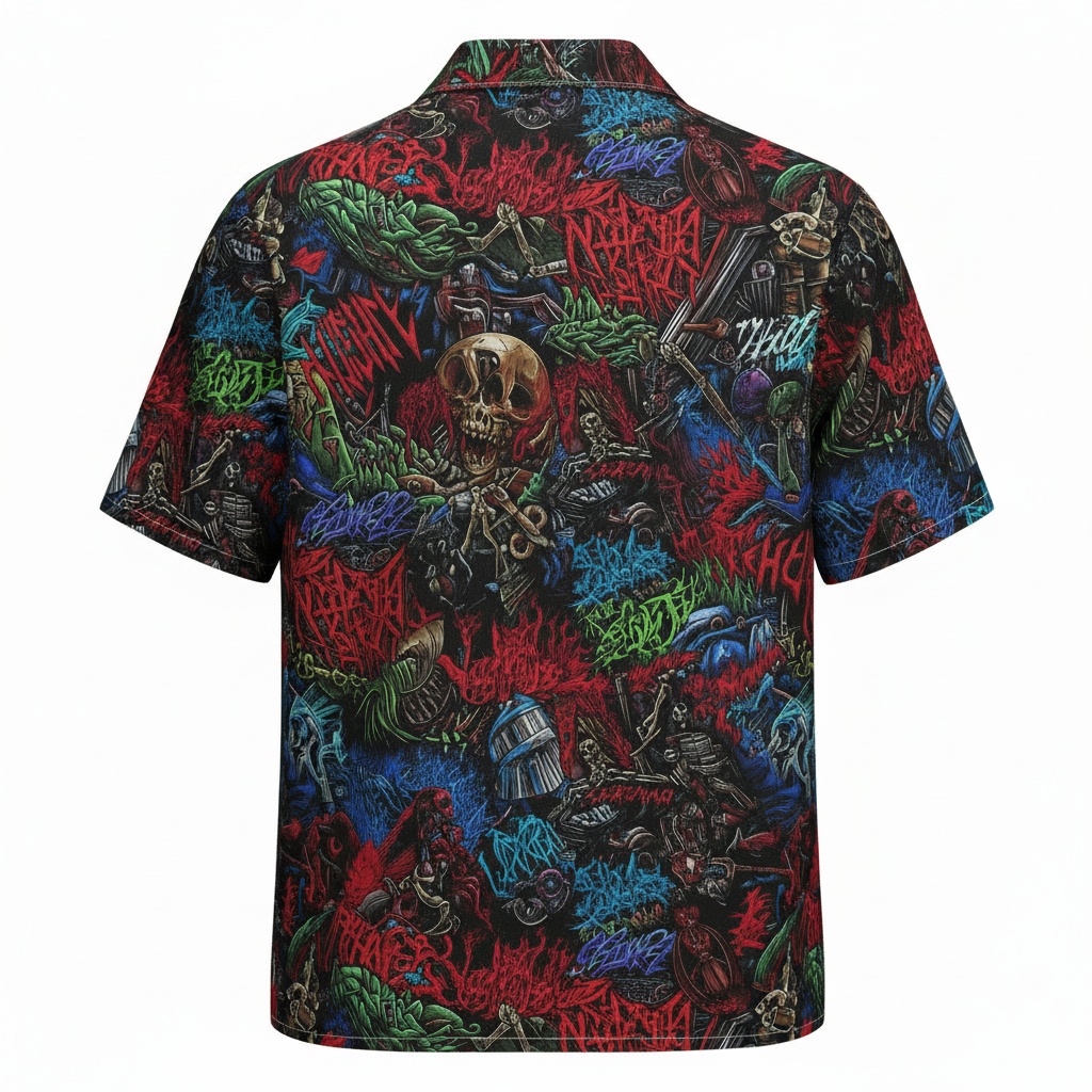 Gothic Skull Graphic Hawaiian Shirt Black Red Blue Green Back - Fadebrick.com