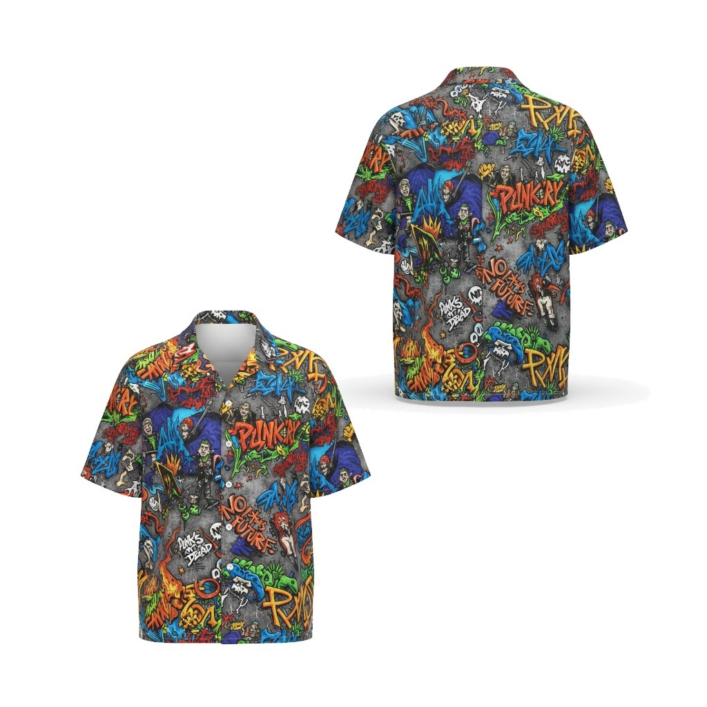 Graffiti Punk Rock Hawaiian Shirt Cool Men's Apparel Front Back - Fadebrick.com