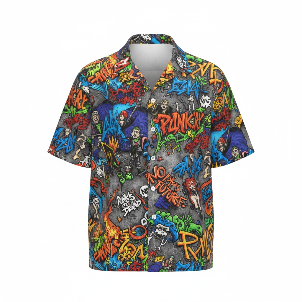 Graffiti Punk Rock Hawaiian Shirt Cool Men's Apparel Front - Fadebrick.com
