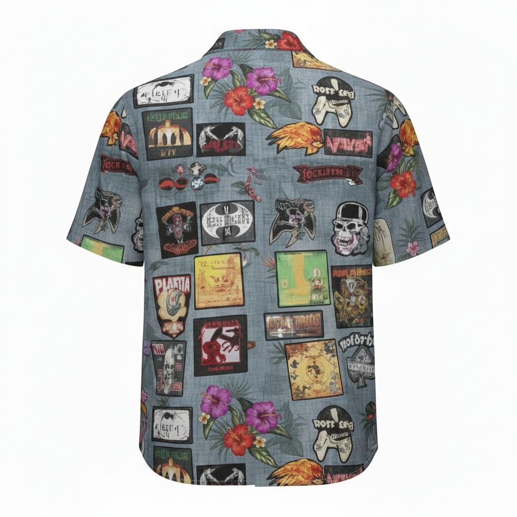Gray Rock Band Patch Hawaiian Shirt Vintage Gaming Style Back - Fadebrick.com