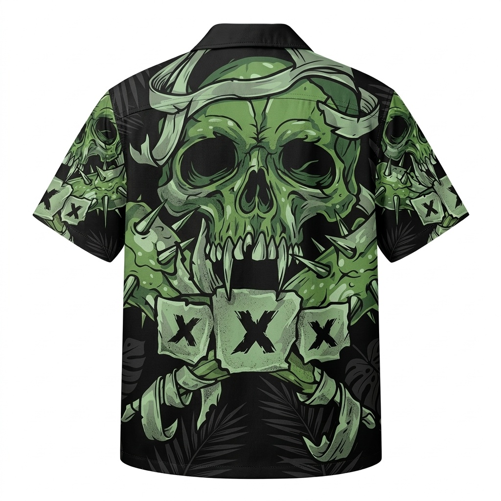 Green Skull Hawaiian Shirt Men's Tropical Aloha Style Back - Fadebrick.com