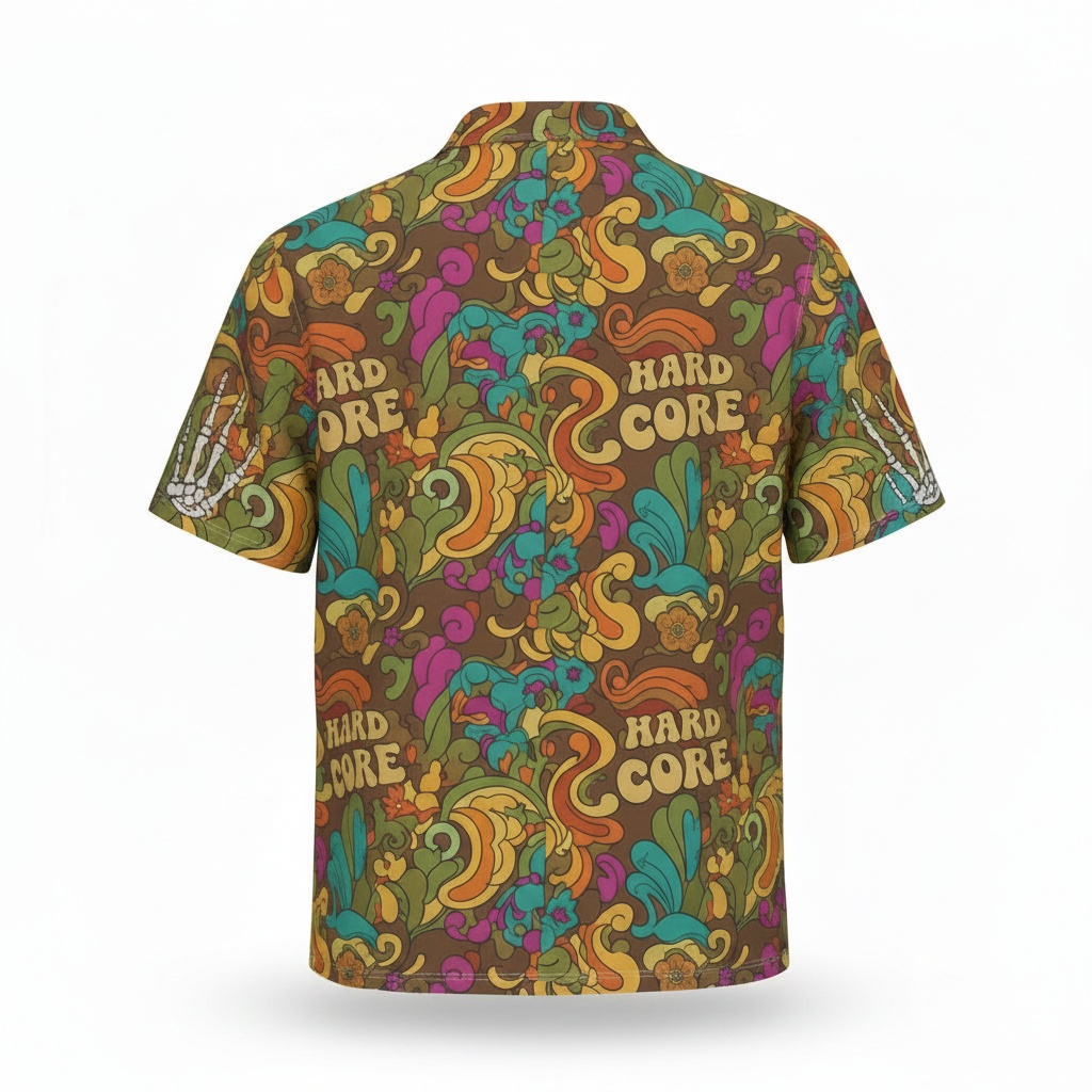 Groovy Retro Floral Shirt In Brown And Multi Color Back - Fadebrick.com